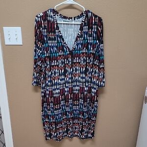 Black and White Graphic 3/4 Sleeve Tunic Dress 🖤